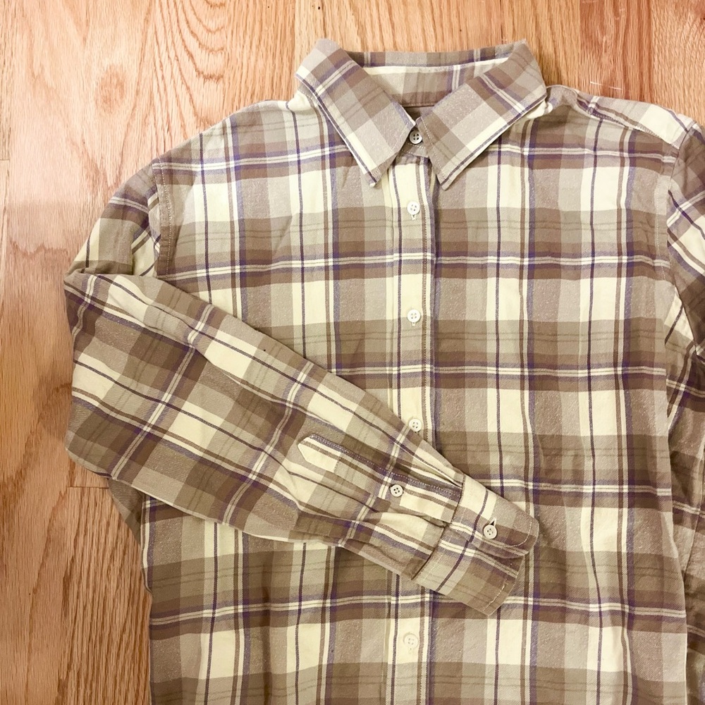 Ralph Lauren Women's Plaid Shirt in Brown and Cream